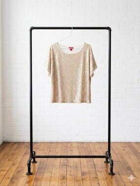 Sequined Short Sleeve Top in Champagne